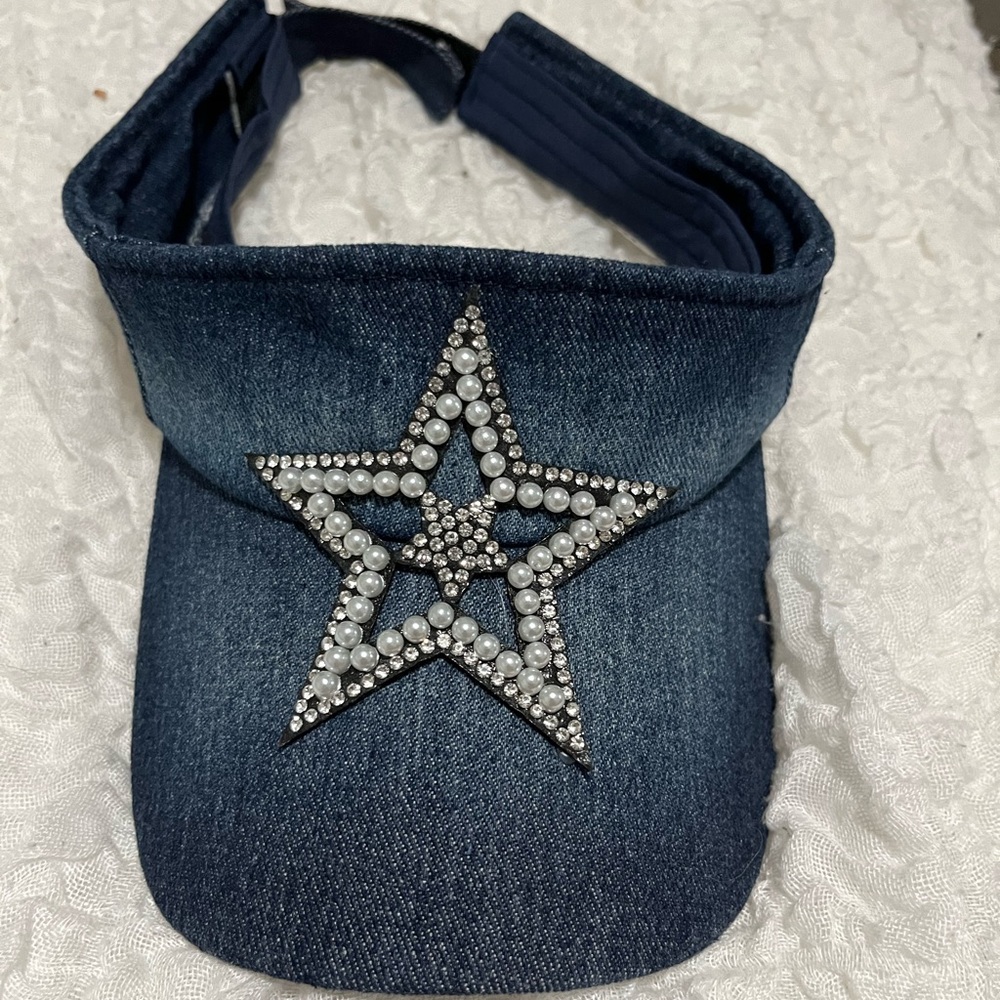 Denim visor with bling